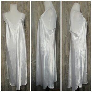 Vtg Angelique Lingerie Womens Large White Negligee Lace Bridal Satin Shiny